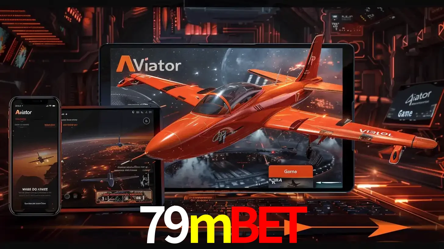 Apresentação tecnológica do jogo Aviator com um avião saindo da tela de um tablet, demonstrando a experiência imersiva em múltiplos dispositivos no 79mbet.